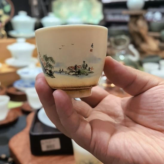 仿柴烧米白春主人杯