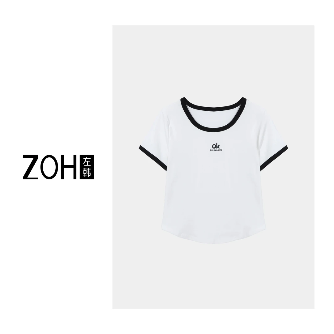 ZH029【左韩】韩系简约撞色百搭短袖T恤 慵懒风洋气衣服 TH520035C