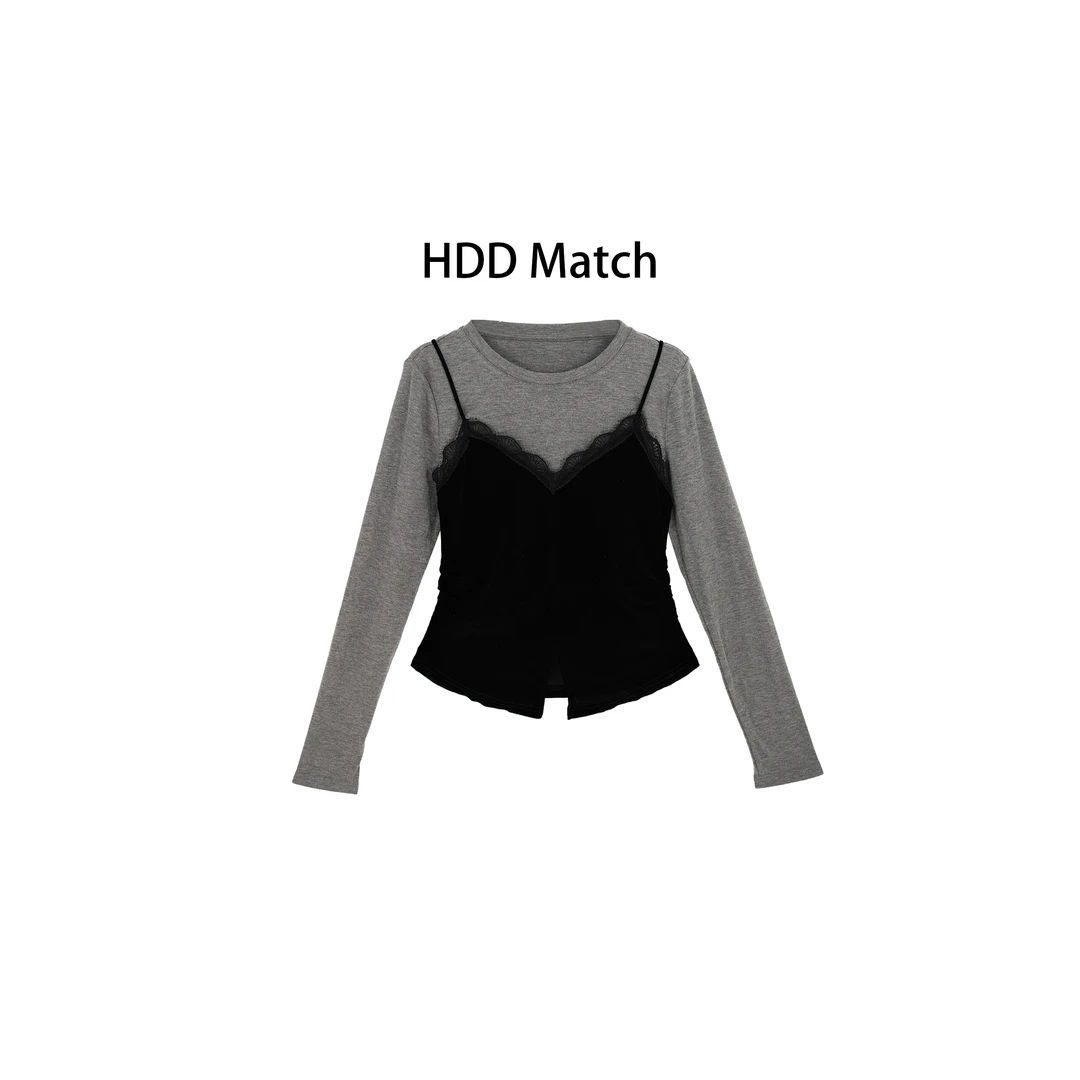 HDD- "优雅态度"  秋季定制丝绒拼接假两件上衣  Y8610