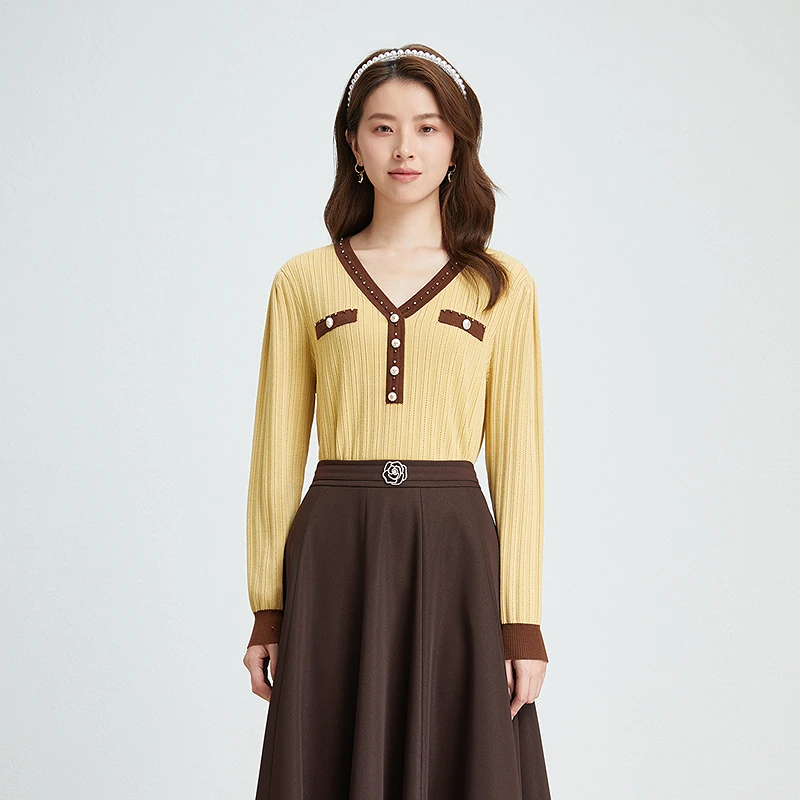 【绵羊毛】珂莱蒂尔时尚香风修身显瘦针织衫女士通勤上衣KZ03516D2