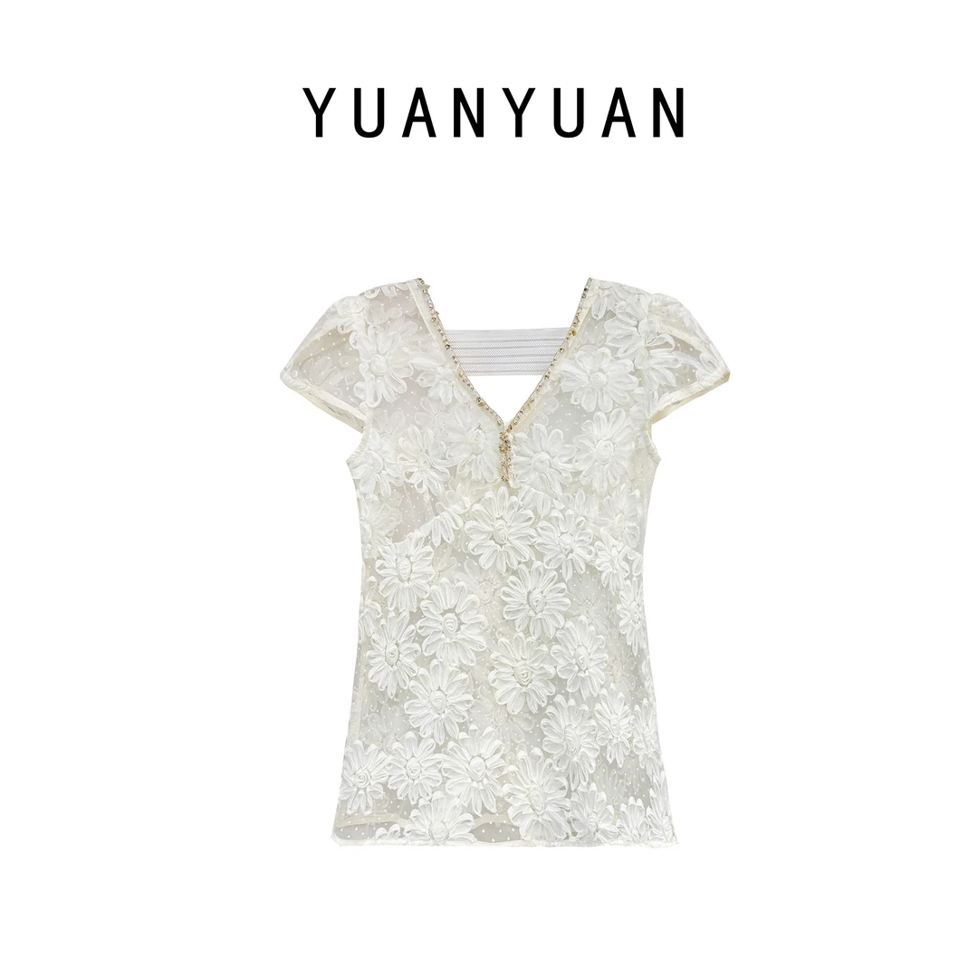 媛媛推荐【花语】2024春夏时尚白带设计师款百搭上衣B1125