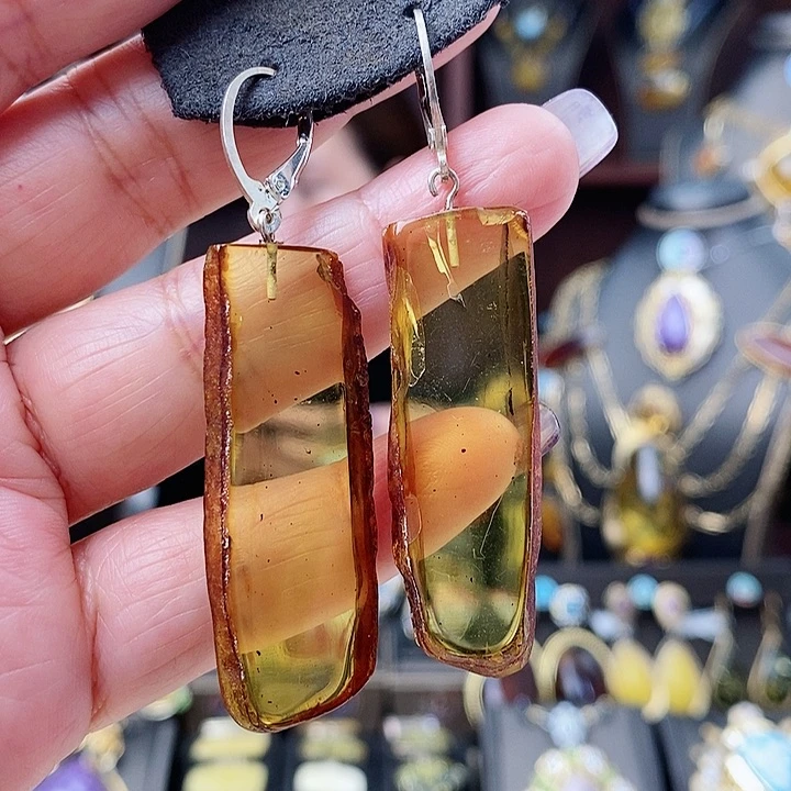 琥珀耳饰未镶嵌耳环