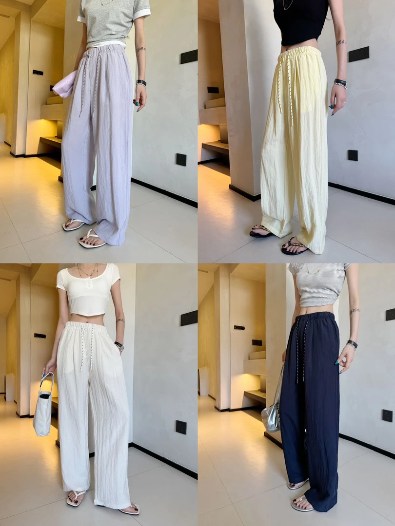 【二姐服饰】2025春夏新款时尚设计感松紧腰抽绳直筒裤松弛感休闲裤