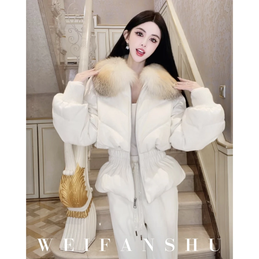 WEIFANSHU/魏凡舒【北欧雪岭】90白鹅绒羊毛拼金岛狐狸毛毛领外套