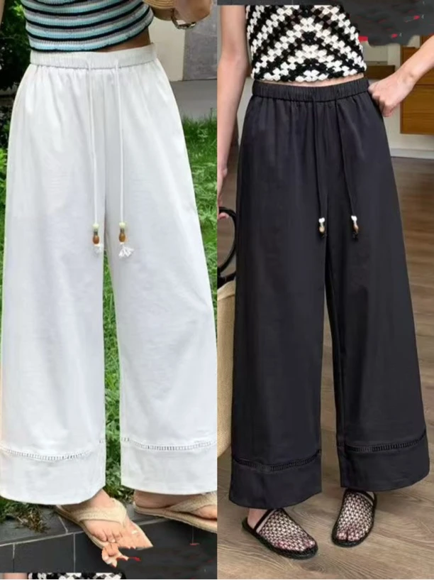 DD-6692夏季新款宽松松紧腰九分阔腿休闲裤女显瘦百搭