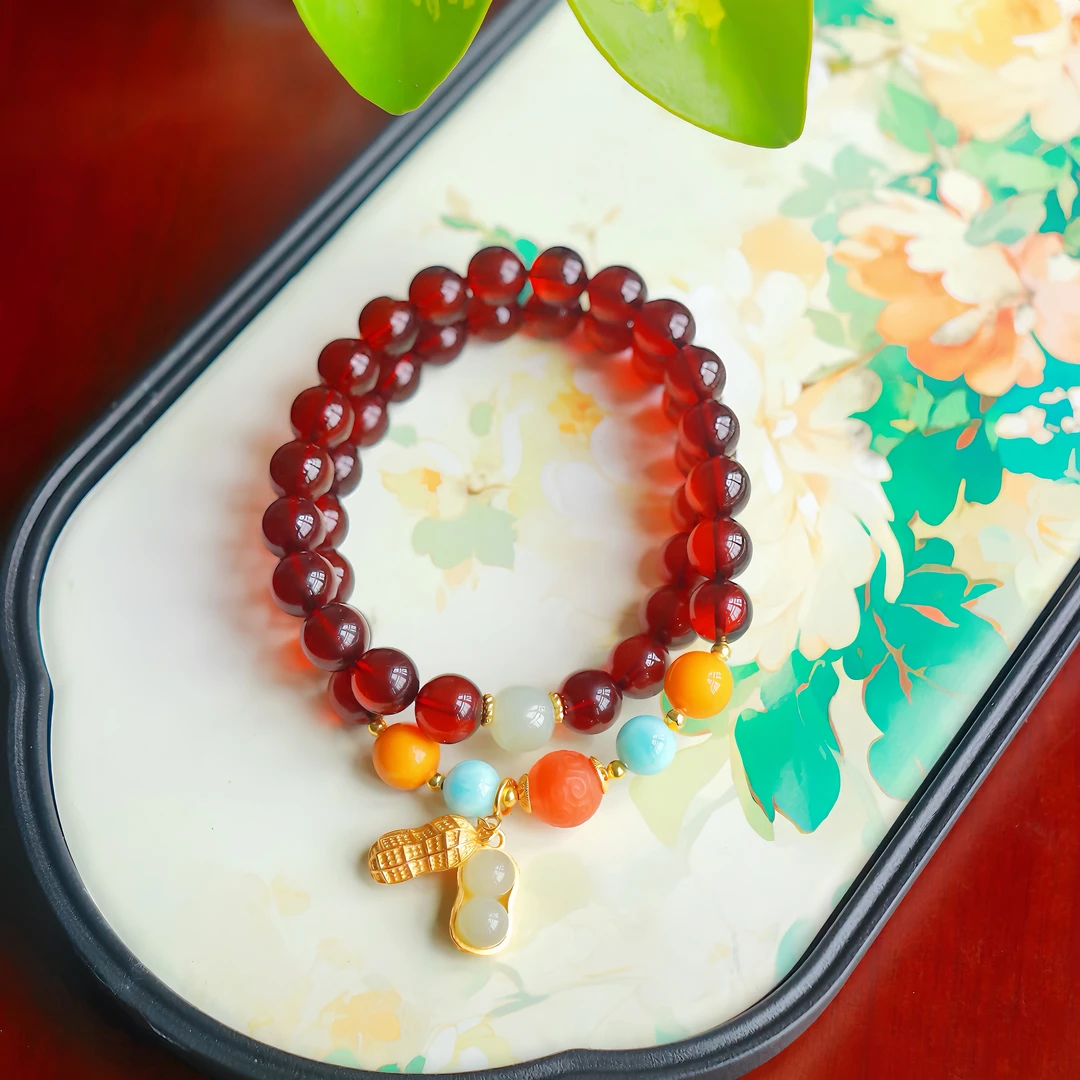 DIY血珀圆珠双圈轻奢气质手串M03C111