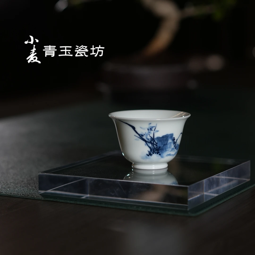 【小麦青玉瓷坊】纯手工景德镇青花主人杯空谷幽省大师绘制