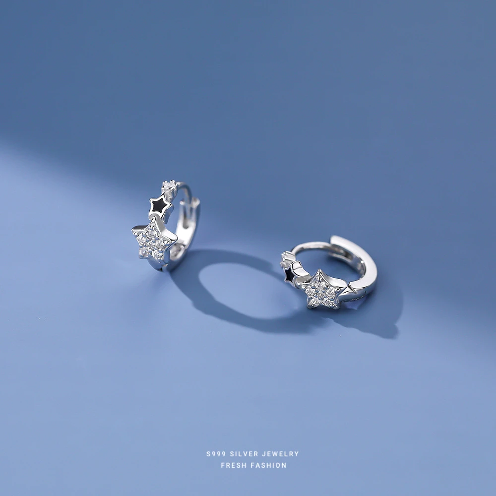 韩版滴胶星星s999纯银耳扣女时尚百搭微镶高级感足银耳骨扣批发