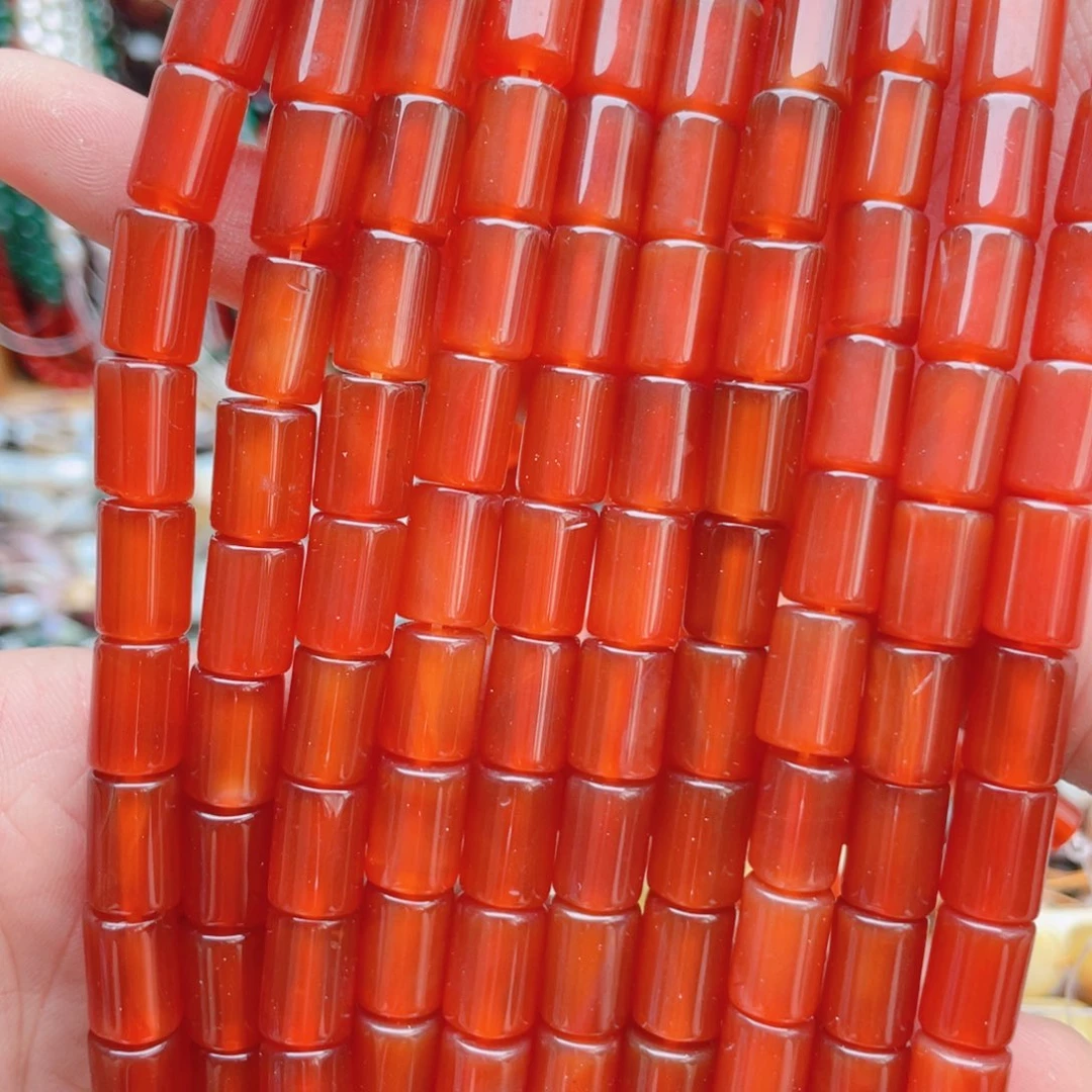 未镶嵌玛瑙/玉髓珠宝奇石红玛瑙桶珠1条卡8*12