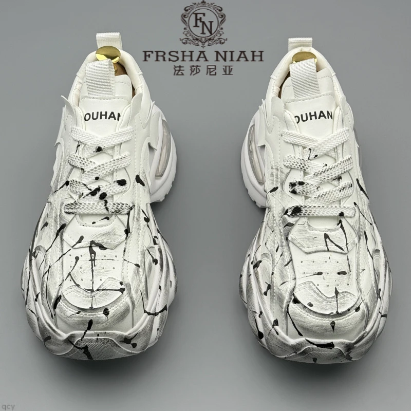 法莎尼亚男秋季新款舒适运动时尚百搭擦色厚底增高透气潮流休闲鞋