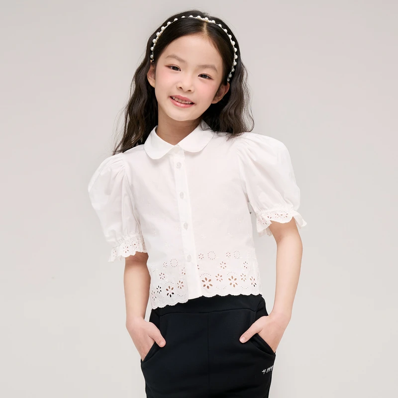 [商场同款]EP雅莹童装夏女童新款公主风泡泡袖花边翻领衬衫