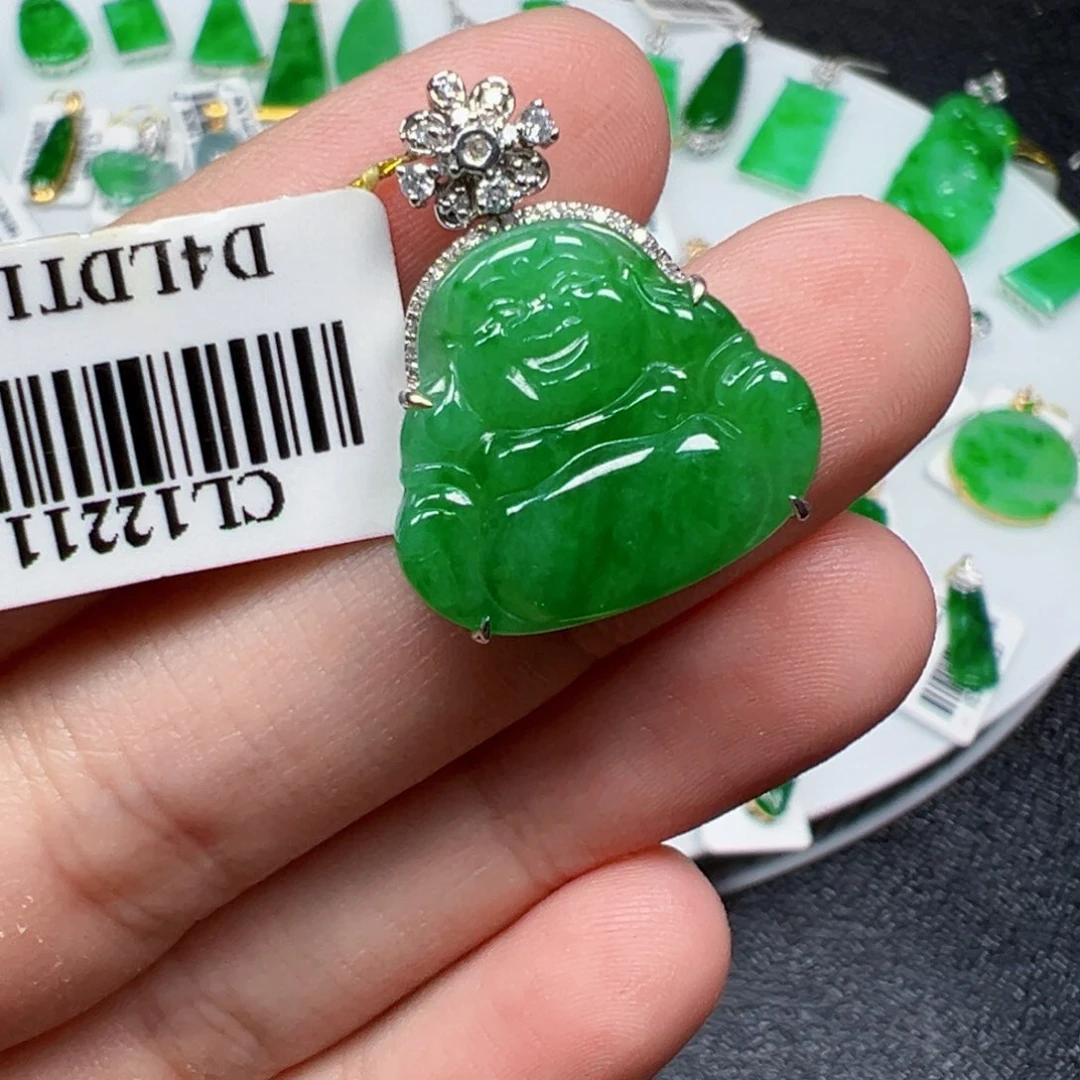 翡翠挂件18K金镶嵌翡翠
