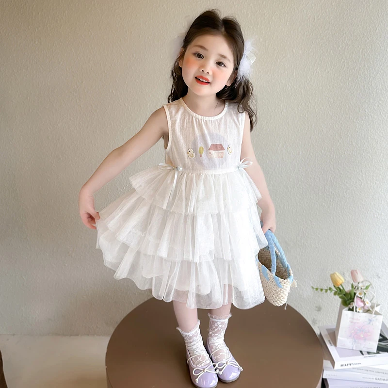 女童夏装连衣裙2025新款儿童韩版洋气蛋糕裙女宝宝夏季无袖背心裙