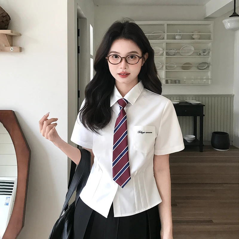 东京岁时记jk制服学院风妍恩女子收腰显瘦衬衫女设计感百褶裙套装