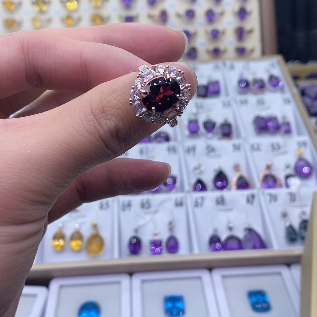 石榴石天然石榴石Q银S925镶嵌金*妈