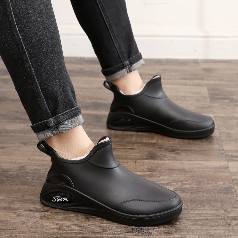 新款加绒短筒雨鞋水鞋雨靴防滑冬季防水钓鱼厨房男款男款防水鞋