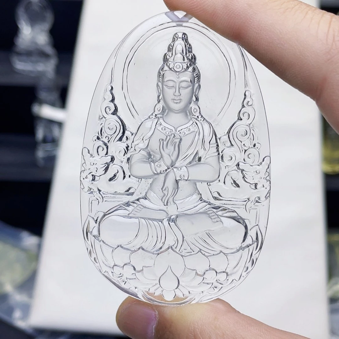 【闪购商品】水晶颈饰未镶嵌跑****果白水晶精雕观音吊坠