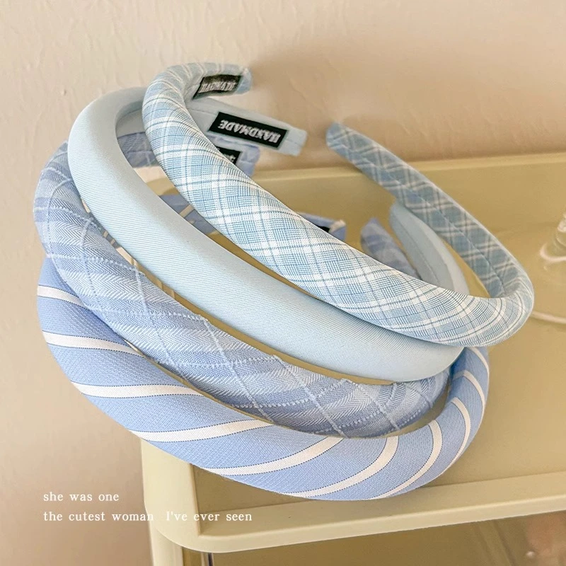 甜美可爱蓝色条纹发箍女简约百搭发卡洗脸化妆高颅顶压发头箍发饰