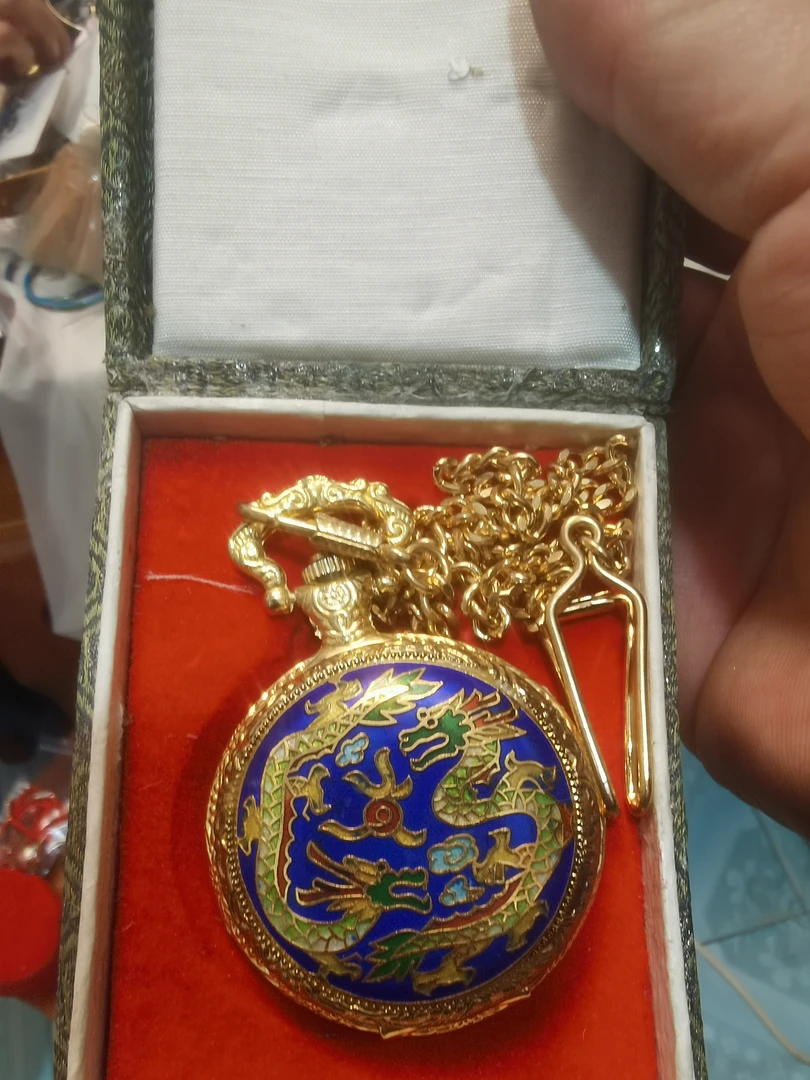 钛钢项链 景泰蓝珐琅复古怀表，老货