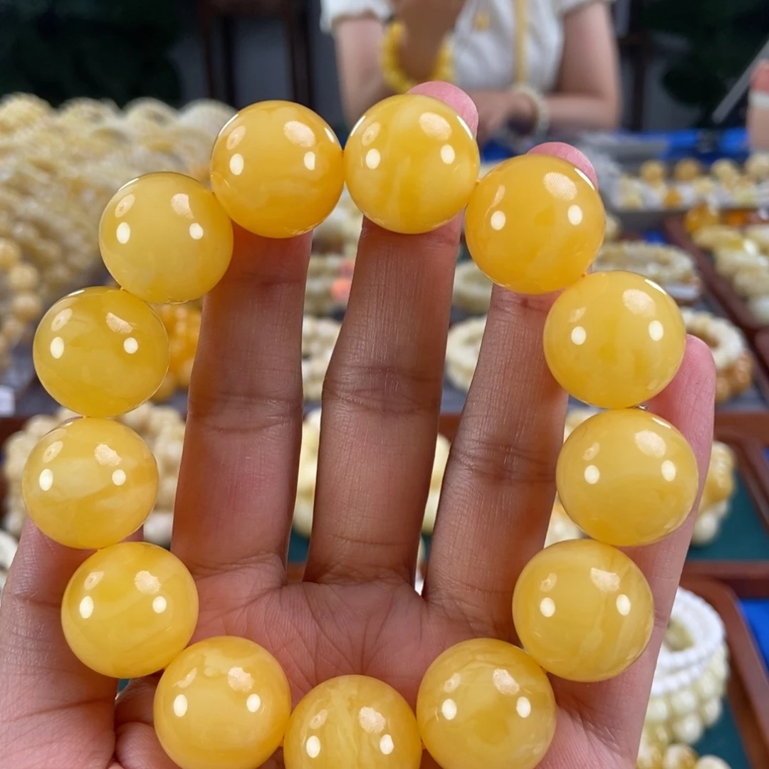 未镶嵌琥珀手链19同料鸡油黄圆珠51.31