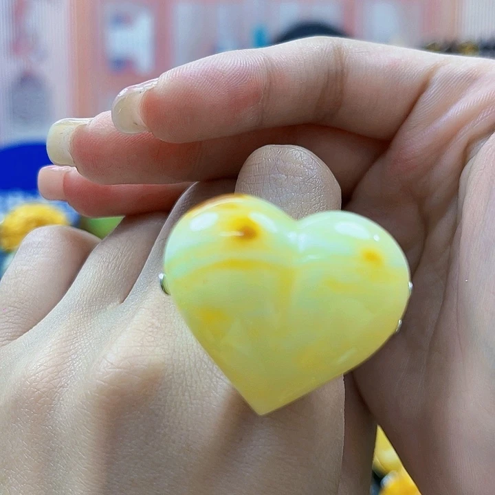 琥珀银S925镶嵌颈饰戒指