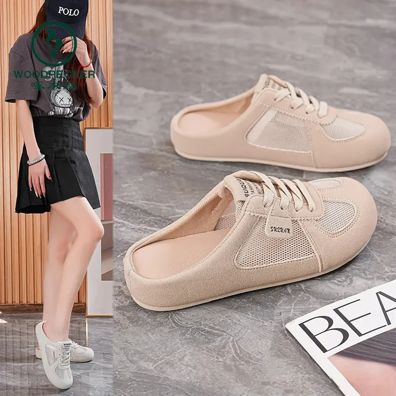 啄木鸟女款包头半拖鞋女外穿鞋2025夏季新款休闲一脚蹬懒人薄底小