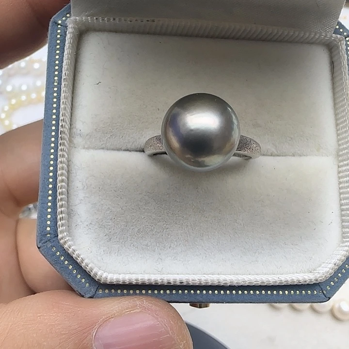 海水珍珠银S925镶嵌戒圈海水大溪地珍珠戒指10-11mm