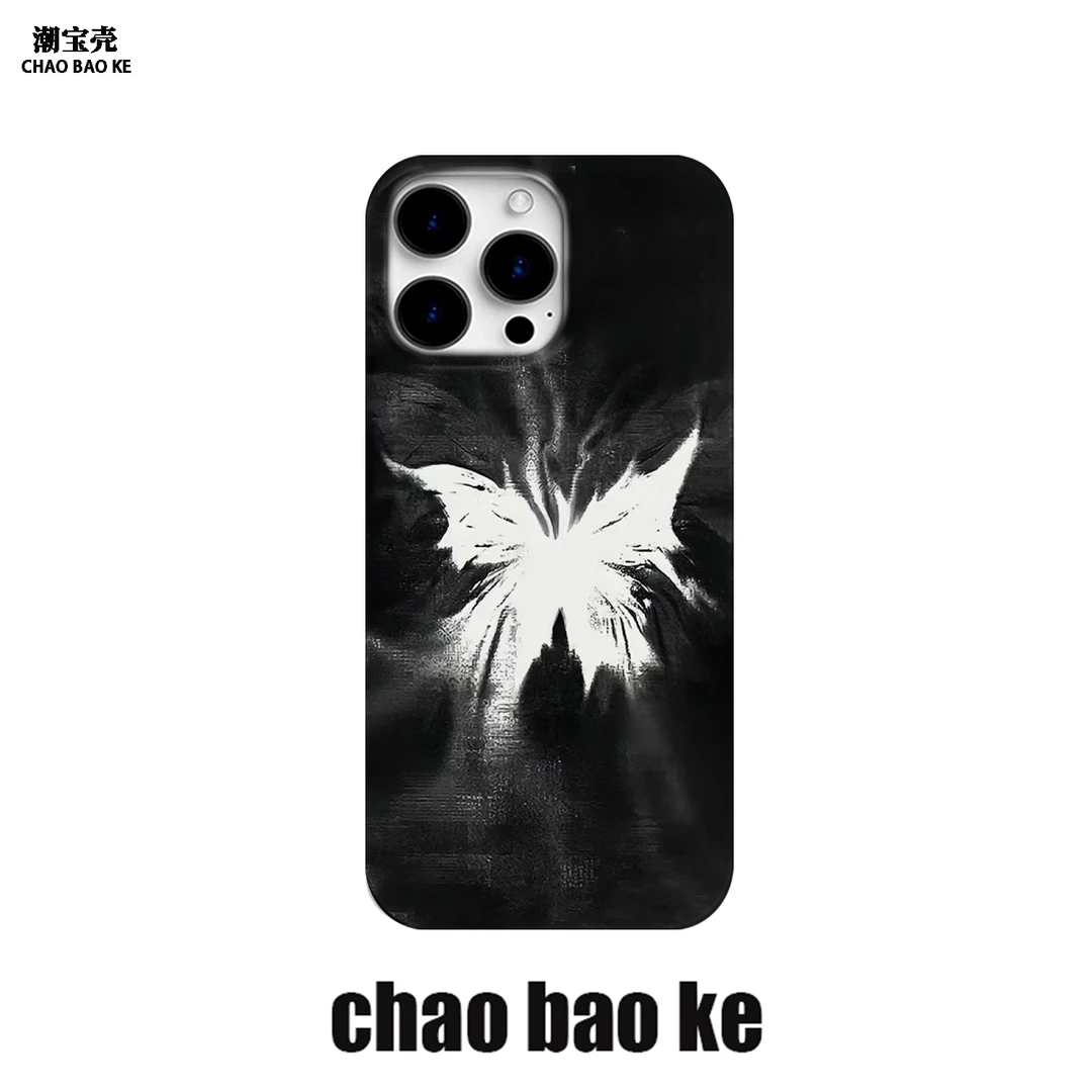 黑白油画蝴蝶适用于苹果16promax手机壳iphone15pro小众14/13/12p