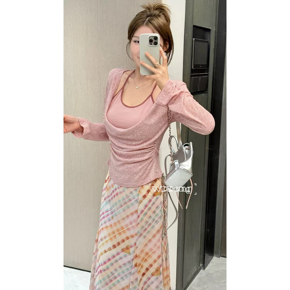 清清款王等等【洛克甜妮】秋款原创高弹收腰苎麻挂脖上衣U225Y12089