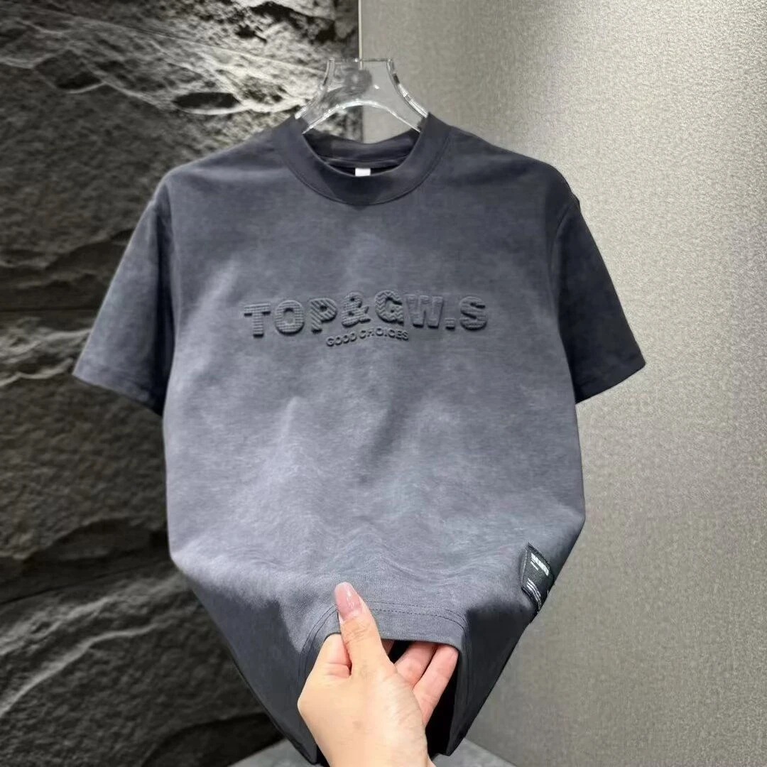 爆款字母钢印简约男士新款时尚晕染上衣圆领百搭男士短袖t恤袖潮