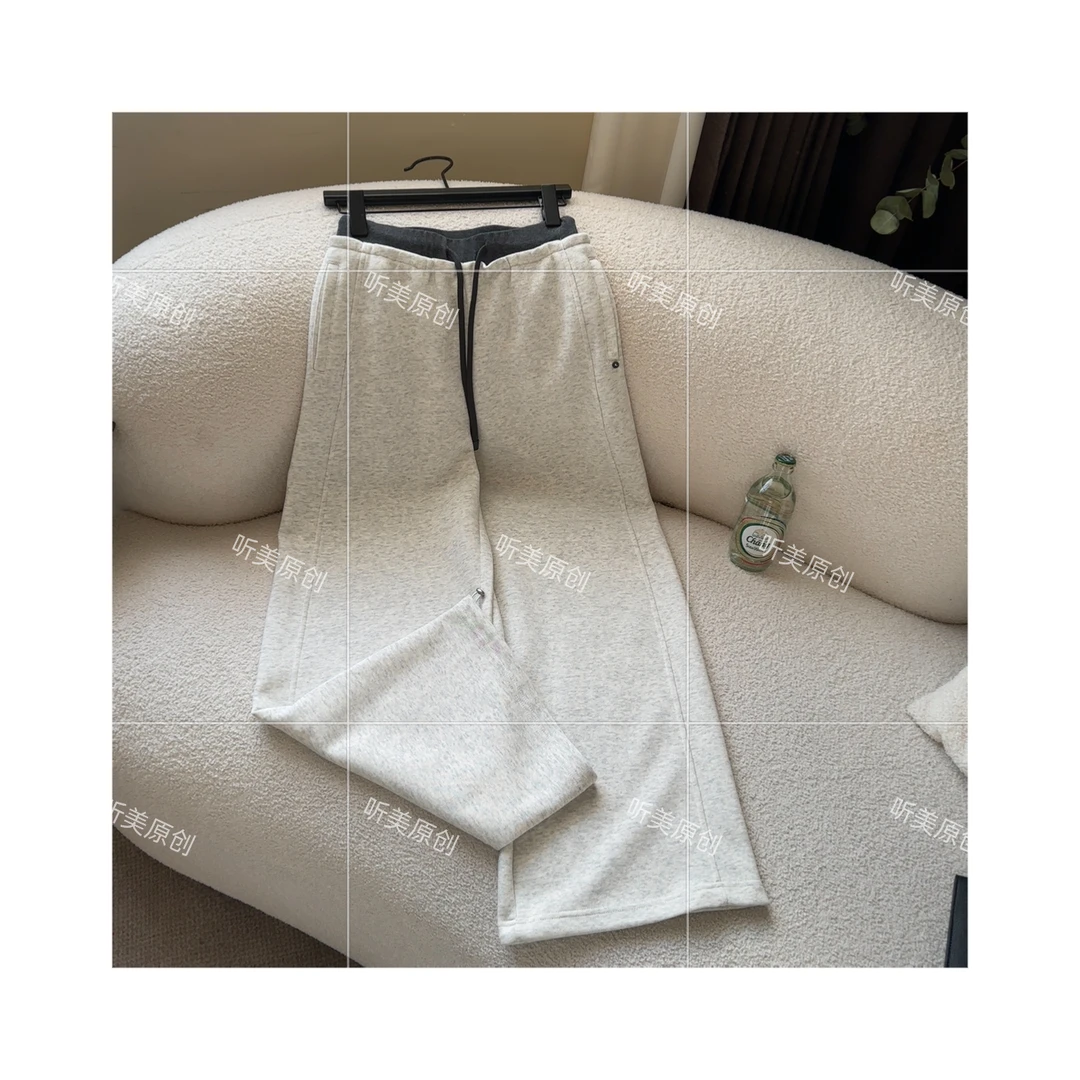 【媚儿推荐】腰部拼色裤脚抽绳女卫裤