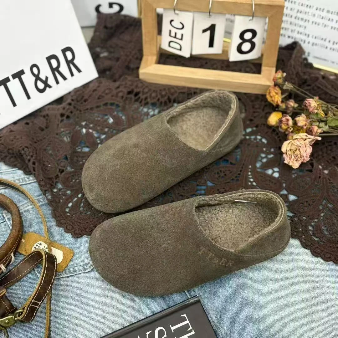 勃肯鞋百搭女加毛平底鞋2025新款真皮豆豆鞋复古真高品质女鞋潮鞋