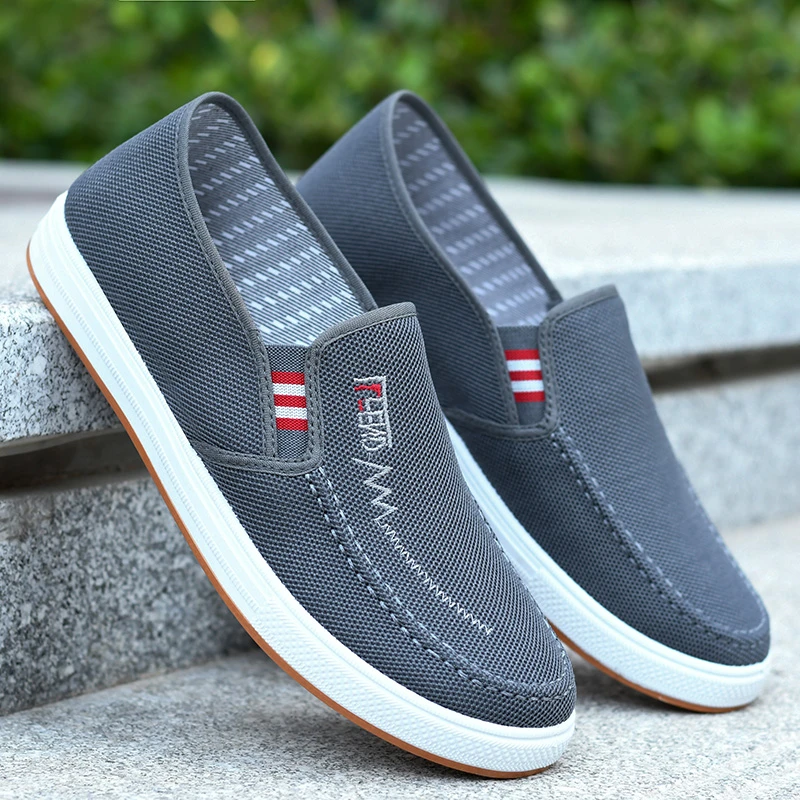 低帮软底中老年网面工作鞋一脚蹬胶粘休闲男士透气舒适耐磨防滑