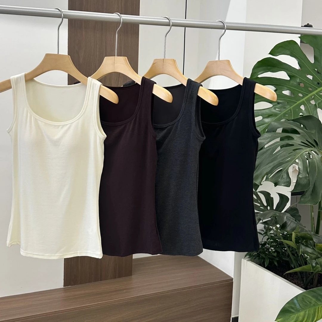 Yun Shen-「绵羊毛U领带杯背心」秋冬女内搭简约超亲肤背心52153-DC