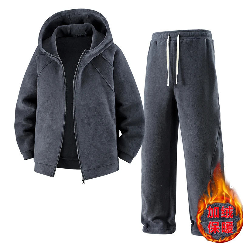 360斤加肥加大秋冬密密绒保暖休闲运动套装简约直筒裤显瘦两件套