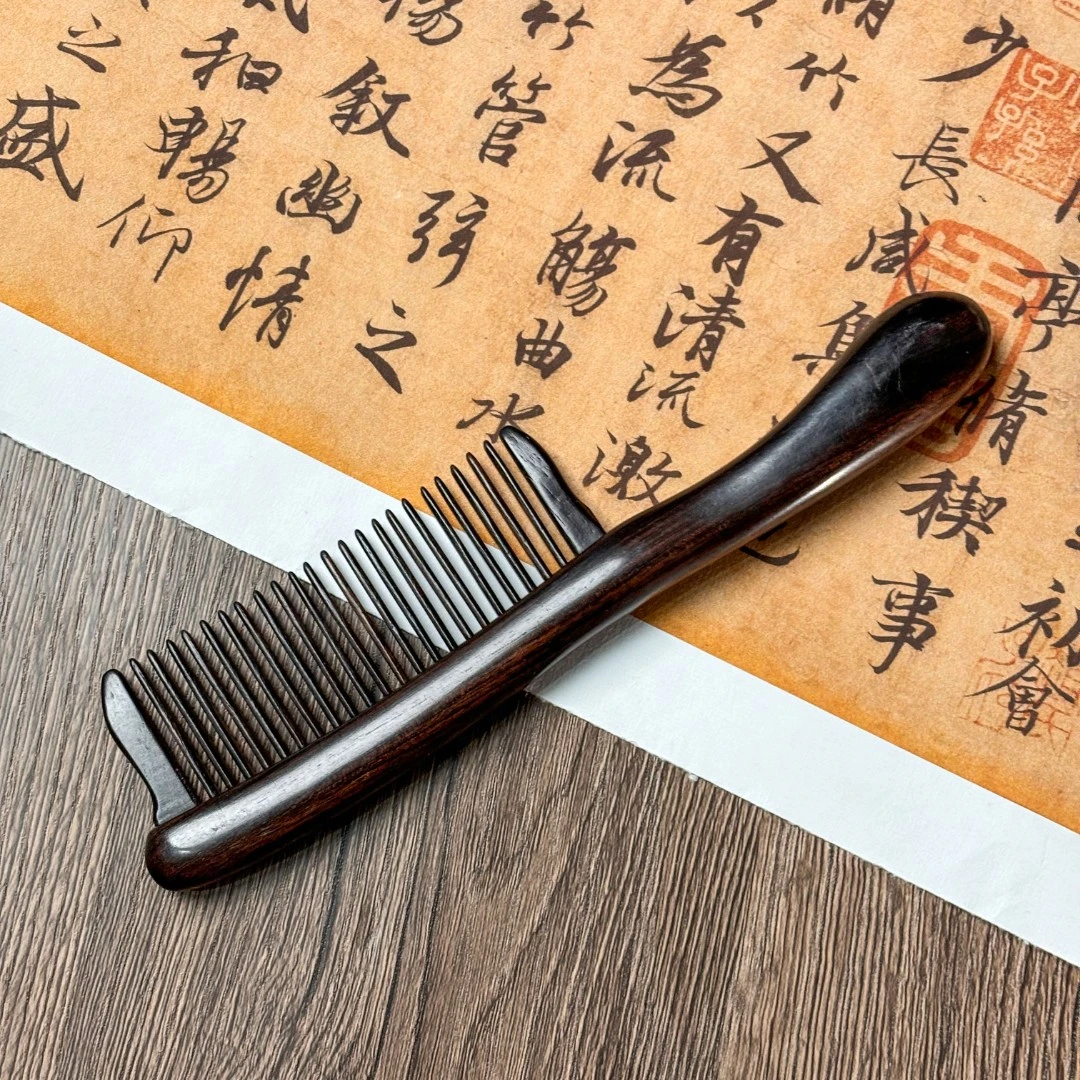 正品紫光檀木梳女士长发红木精品高档插齿梳情人节日礼物