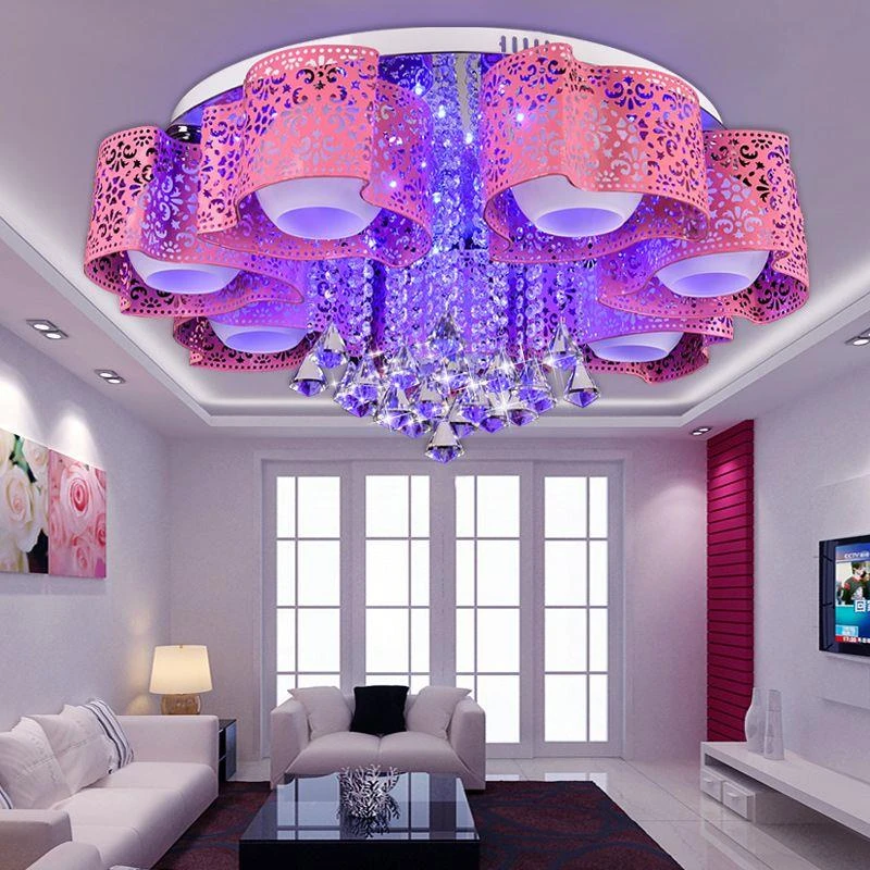 简约现代高档客厅灯水晶灯粉红色温馨浪漫房间主卧室灯led吸顶灯