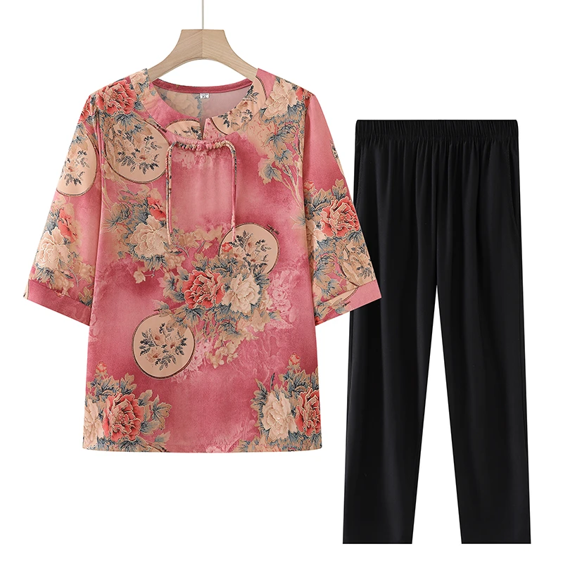 中年妈妈夏装中袖新中式薄款奶奶装夏季上衣清爽简约国风舒适透气