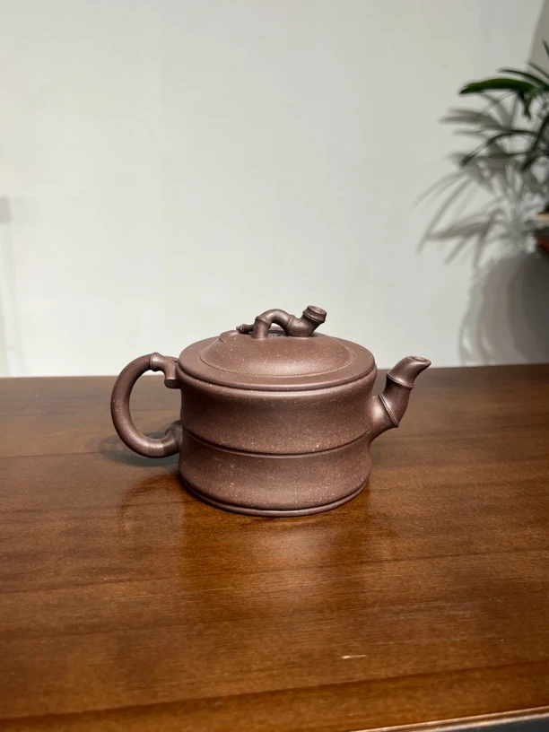 双线竹节壶150cc紫泥.全手工制作