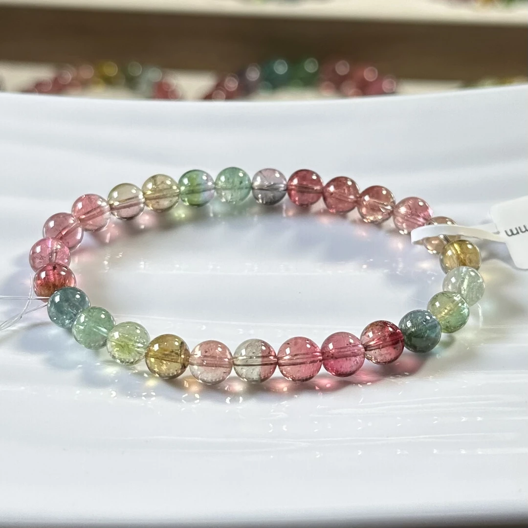 【玻璃体西瓜】冰激凌色系彩虹色玻璃体经典款西瓜碧玺手链6.9mm