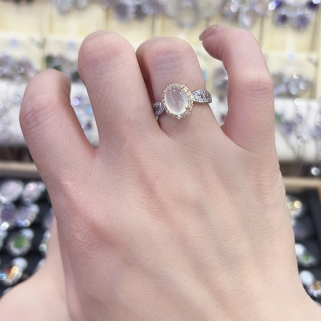 蛇纹石玉银S925镶嵌戒指