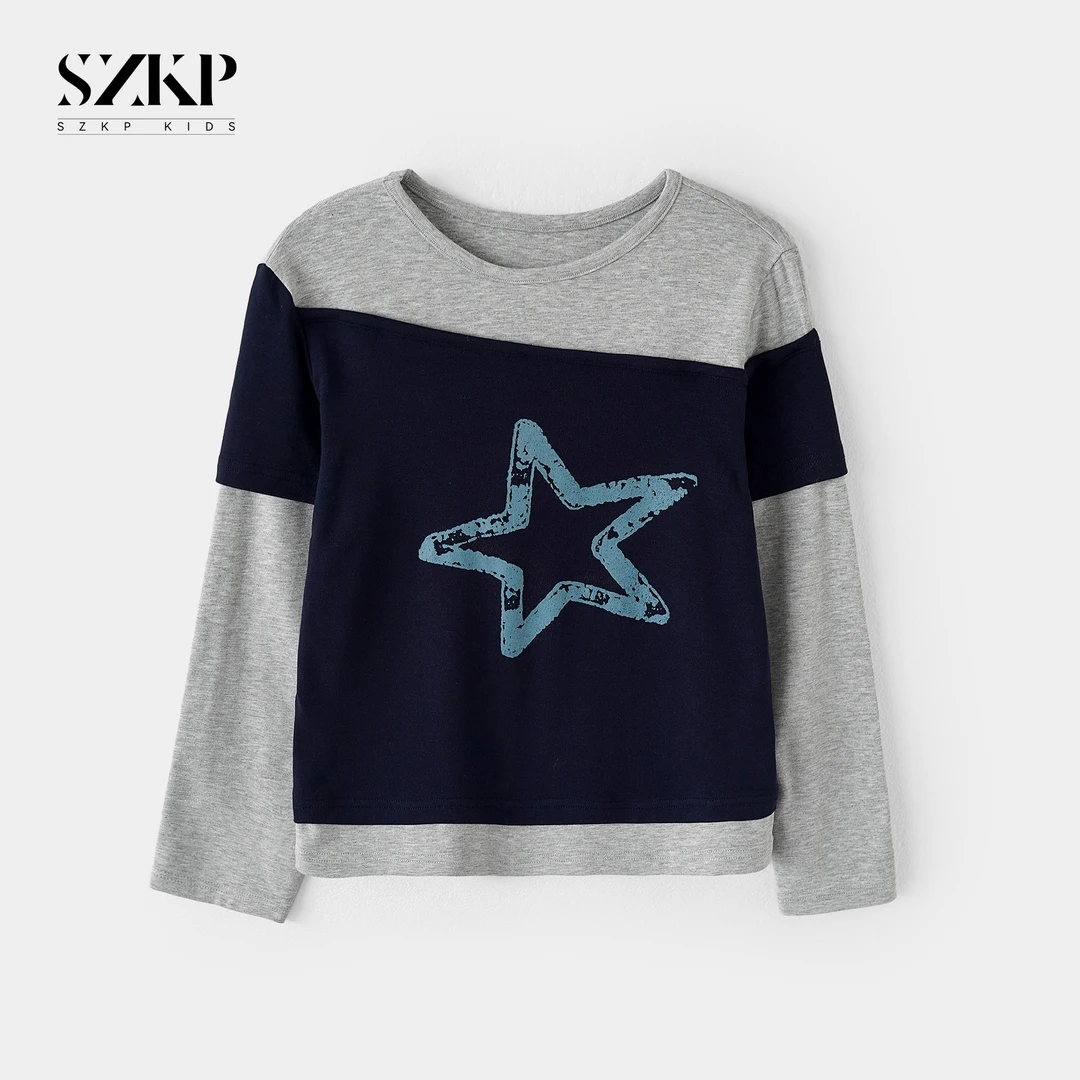 SZKP秋季新款女童装时尚长袖T恤中大童休闲儿童打底衫YNYQ555601