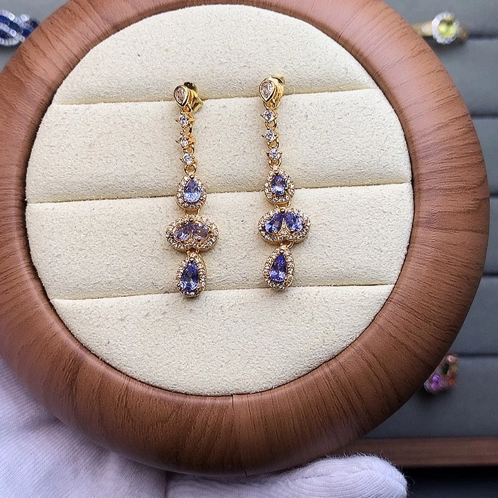 坦桑石耳饰银S925镶嵌