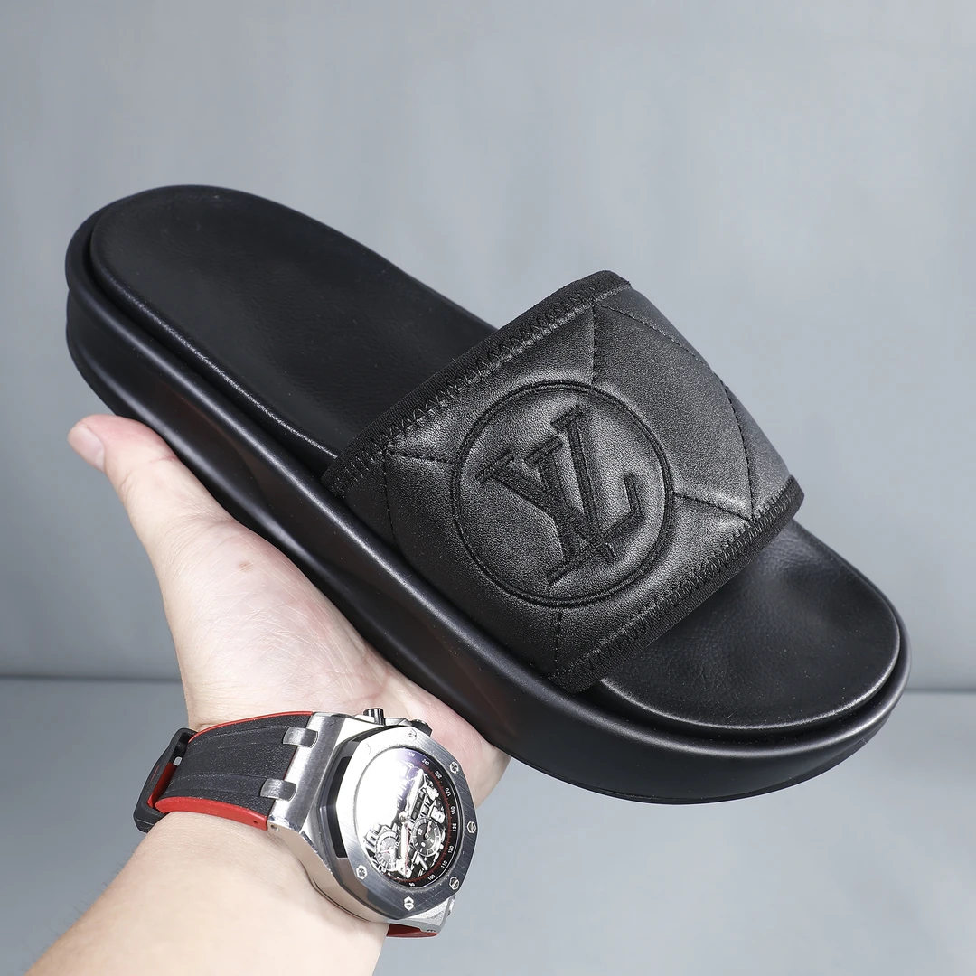 欧洲站2025夏季真皮拖鞋男外穿新款凉拖鞋高端刺绣一字拖男士凉鞋