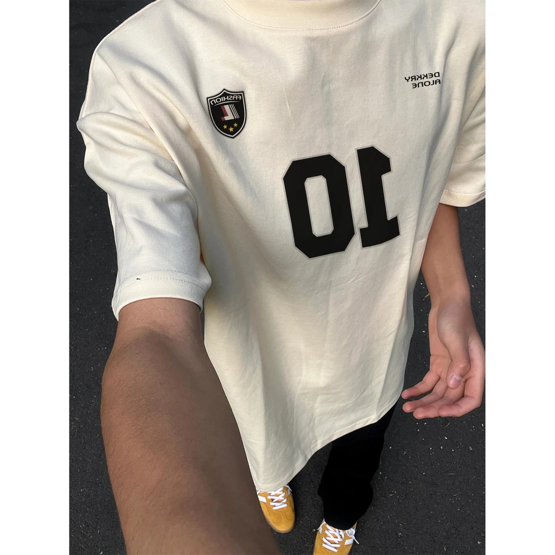 100%纯棉美式潮流个性数字印花短袖t恤男夏季休闲潮流情侣款上衣