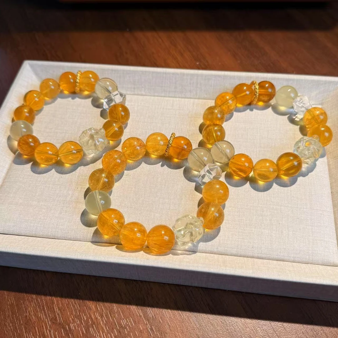 九尾狐雕刻黄萤石黄水晶手串手链 颜色微差多样性发其一ZF310