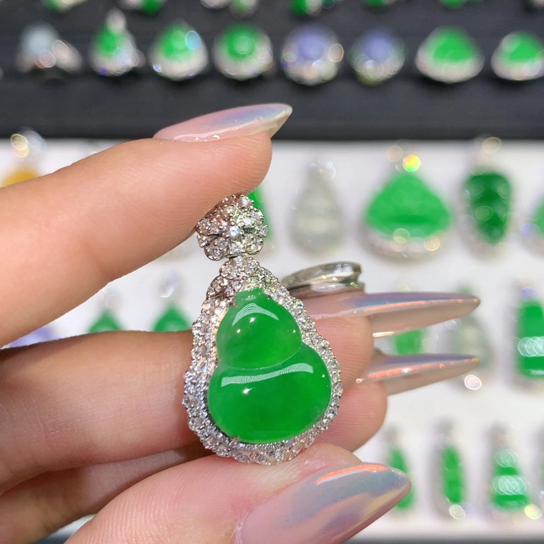 翡翠18K金镶嵌吊坠(不含链)