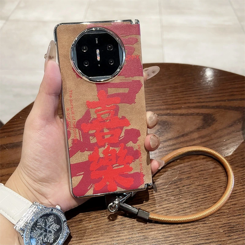 适用华为matex6折叠手机壳红色喜乐平安matex5翻毛皮x3典藏版女