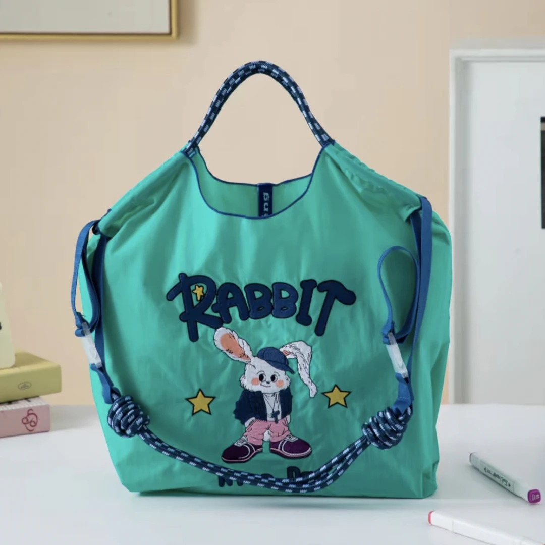 （中包手提款）刺绣耐磨布包国风手提包可折叠百搭黑色休闲单肩防水