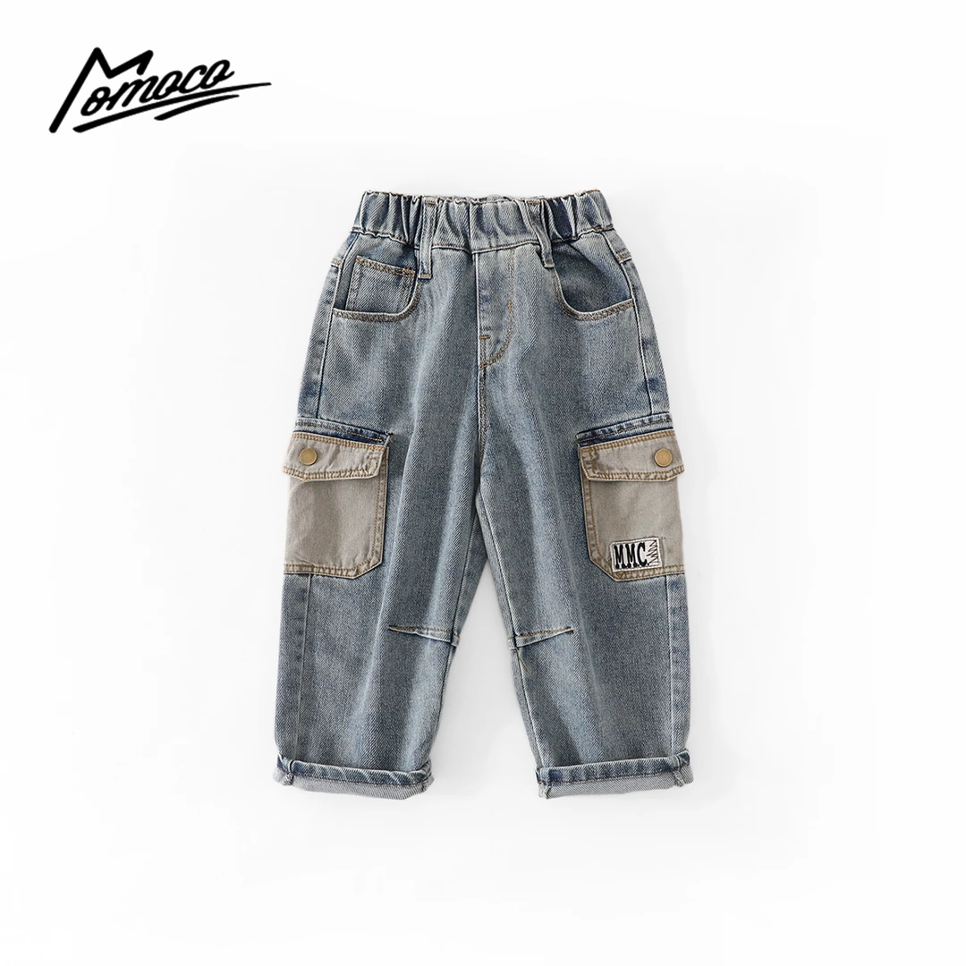 MOMOCO2025款春季男童潮流休闲撞色口袋牛仔裤77130350010